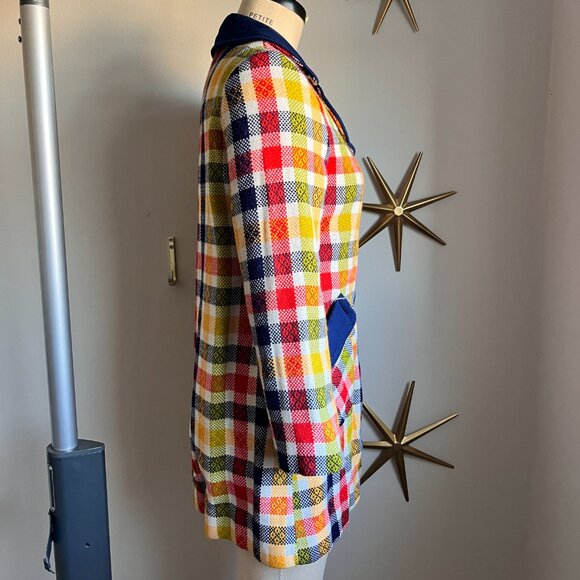 1970s Red, Yellow, Green, Blue, and White Plaid Lightweight Jacket with Pockets - Picture 2 of 5